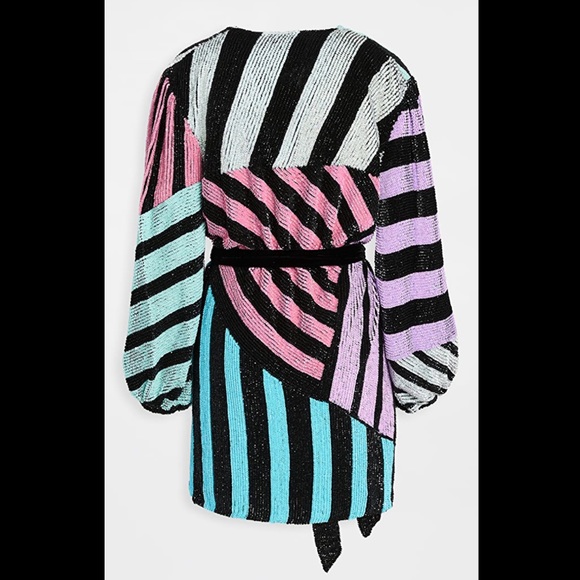 Retrofete Colourblack Stripes Sequin Wrap Dress - Picture 2 of 12